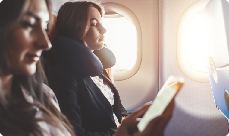 two females on a flight together