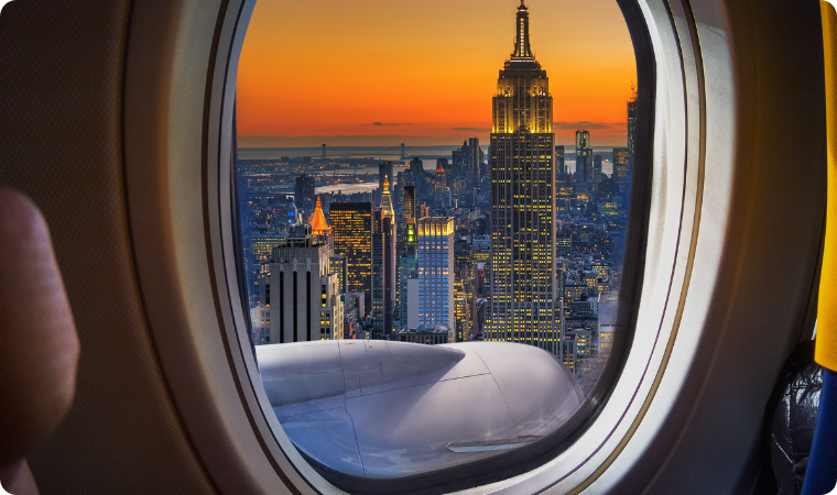 plane looking out over new york city