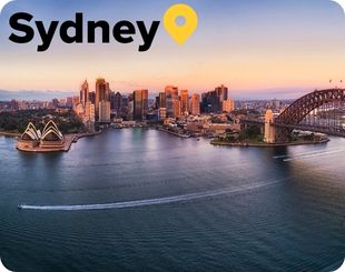 Cityscape of Sydney harbor and bridge at sunset Sydney Australia 